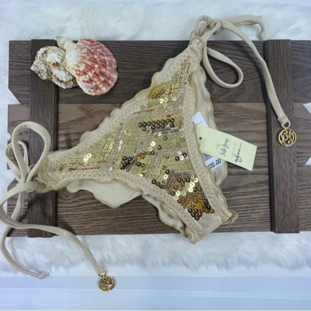 Luli Fama Gold Sequin Bikini Bottom